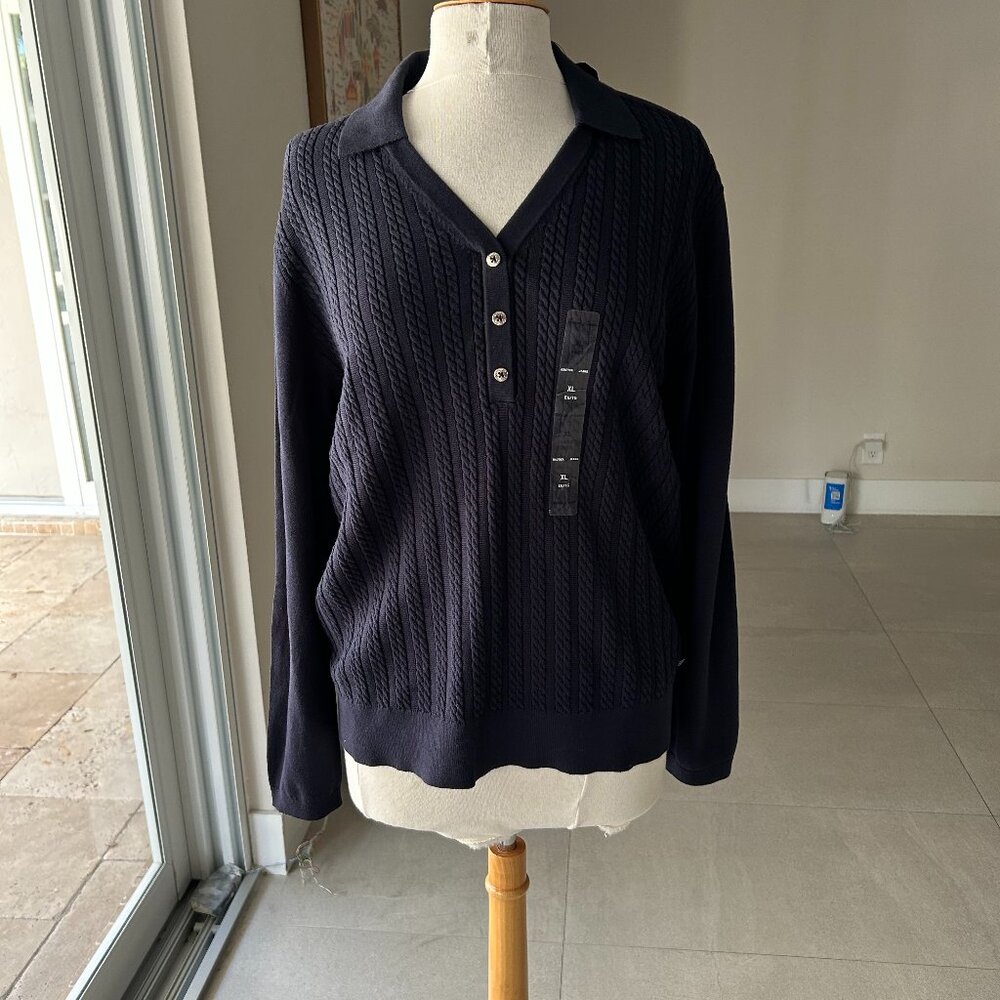 Nautica Jeans Women's Solid Button V Neck Polo Sweater Size XL